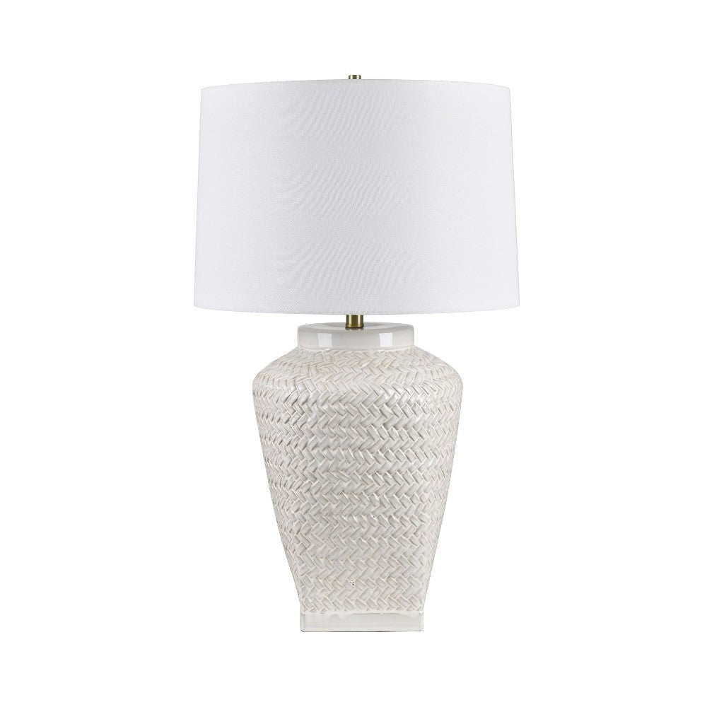 Wuzu Table Lamp | Drum Shade | Woven Wicker Pattern White Ceramic