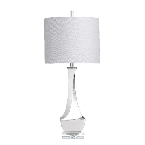 Qienn Table Lamp | Gray Linen Shade | Silver Metal | Ceramic & Crystal Base