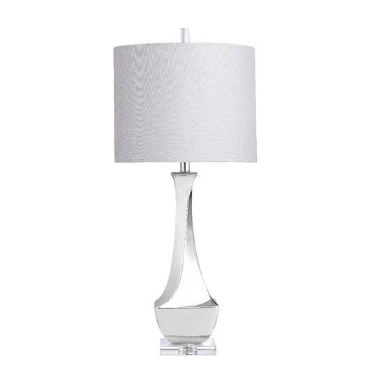 Qienn Table Lamp | Gray Linen Shade | Silver Metal | Ceramic & Crystal Base