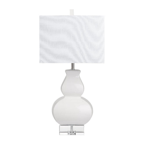 Roxy Table Lamp with White Linen Shade | Crystal Base with White Ceramic