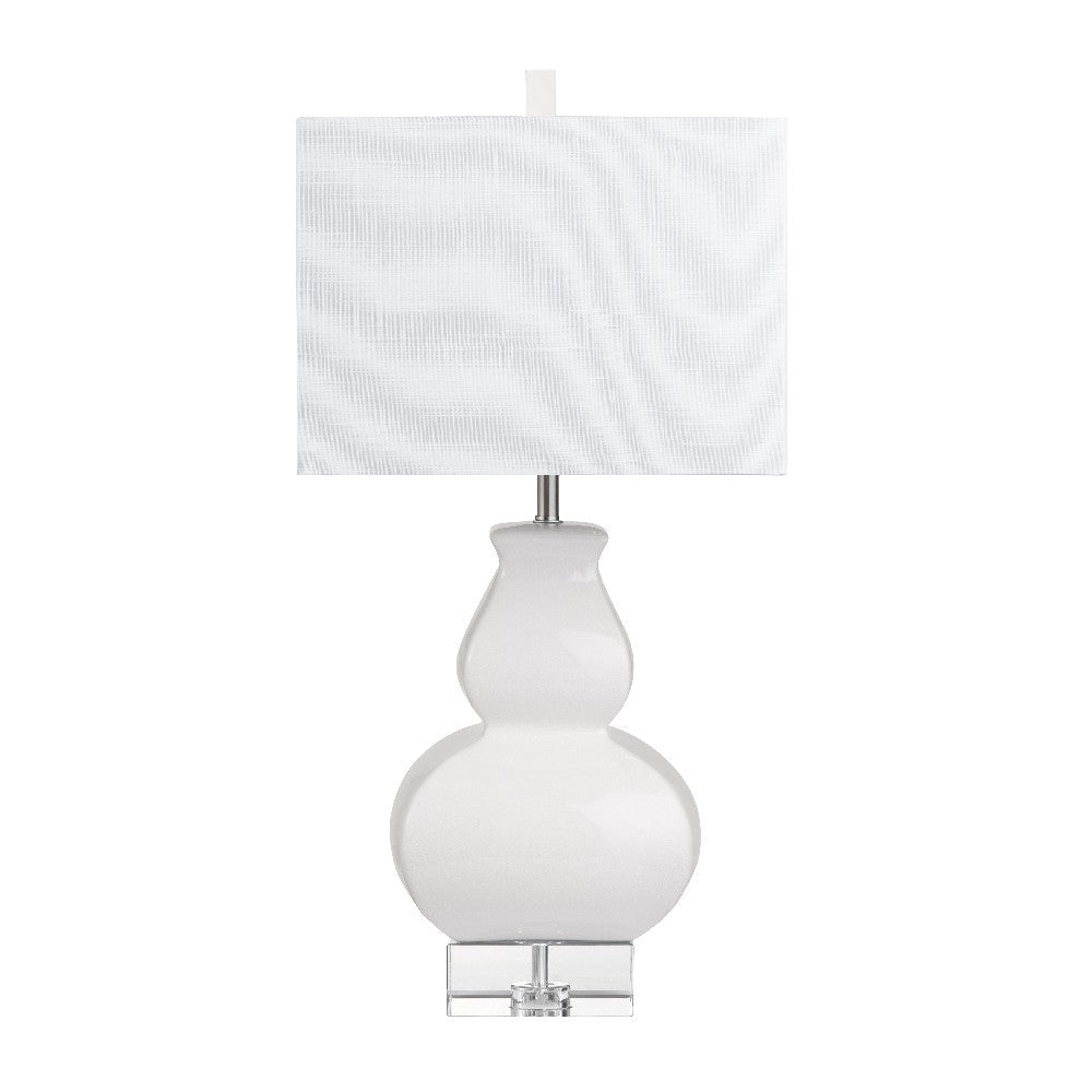 Roxy Table Lamp with White Linen Shade | Crystal Base with White Ceramic