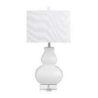 Roxy Table Lamp with White Linen Shade | Crystal Base with White Ceramic