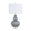 Roxy Table Lamp | White Texture Linen Shade | Crystal Base with Gray Ceramic