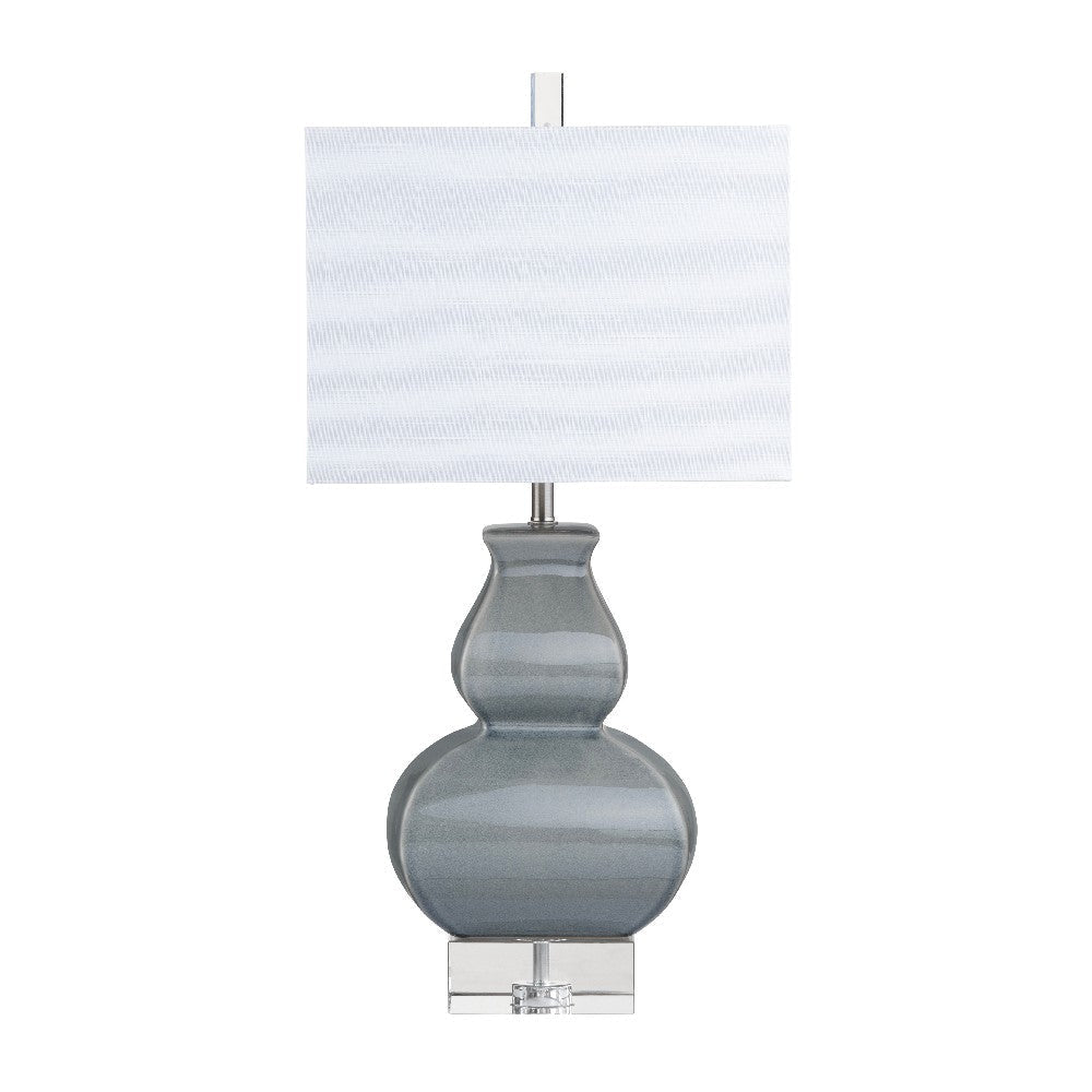 Roxy Table Lamp | White Texture Linen Shade | Crystal Base with Gray Ceramic