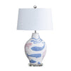 Orry Table Lamp Set of 2 | Red-Blue Raised Fish on White Ceramic | White Shade