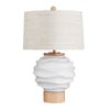 Addn Table Lamp | Textured White Ceramic & Natural Wood Base | Oatmeal Shade