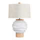 Addn Table Lamp | Textured White Ceramic & Natural Wood Base | Oatmeal Shade