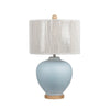 Tyrx Table Lamp | Tan Cotton Rope Drum Shade | Wood Base | Blue Ceramic