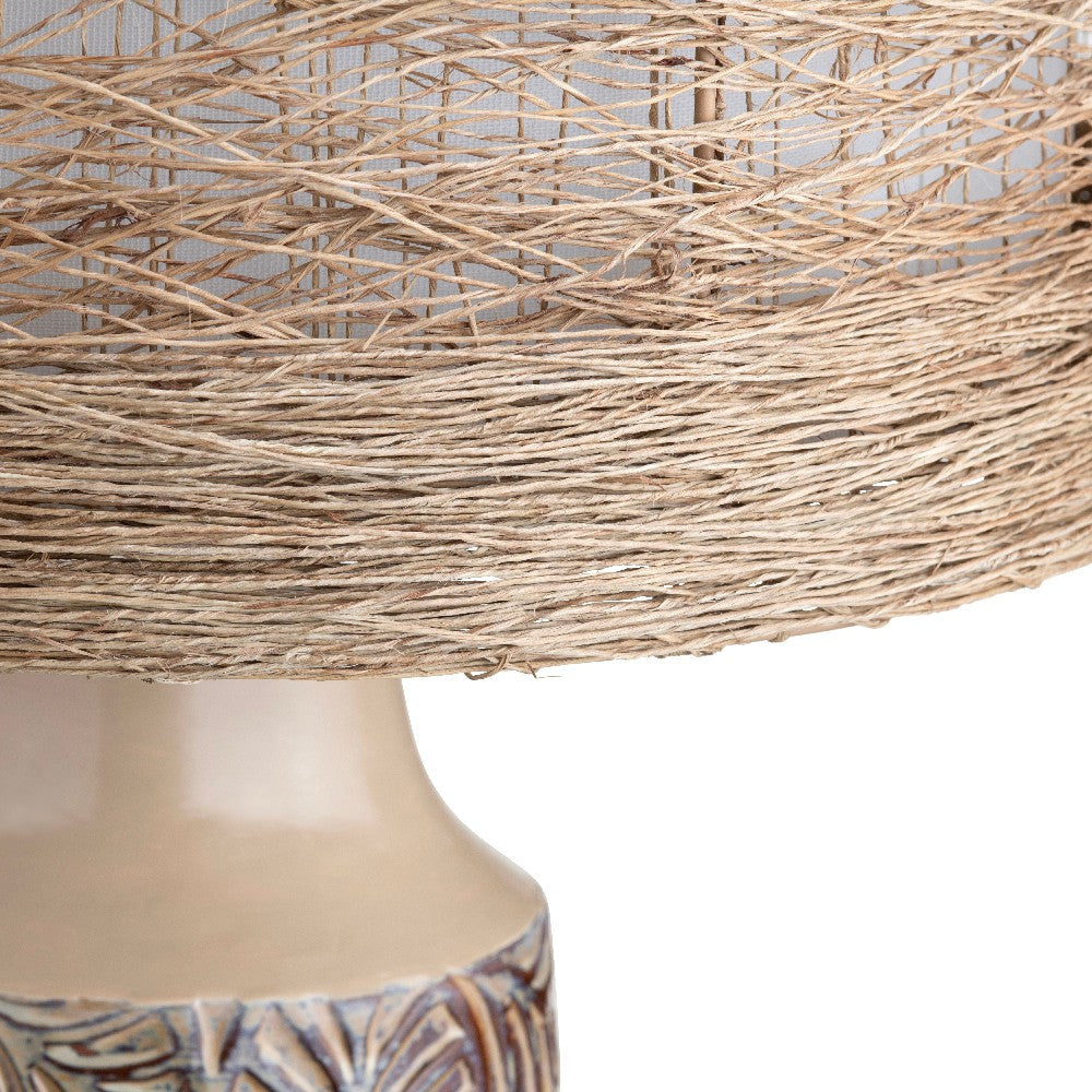 Della Table Lamp Set of 2 | Rattan Shade Leaf Motifs | Brown Ceramic