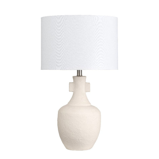Droy Accent Table Lamp | White Linen Drum Shade | Cream Ceramic Base