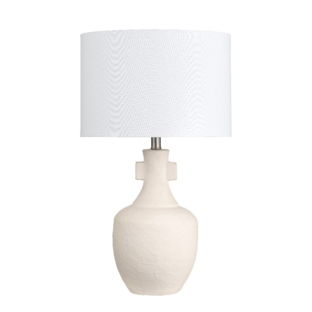 Droy Accent Table Lamp | White Linen Drum Shade | Cream Ceramic Base