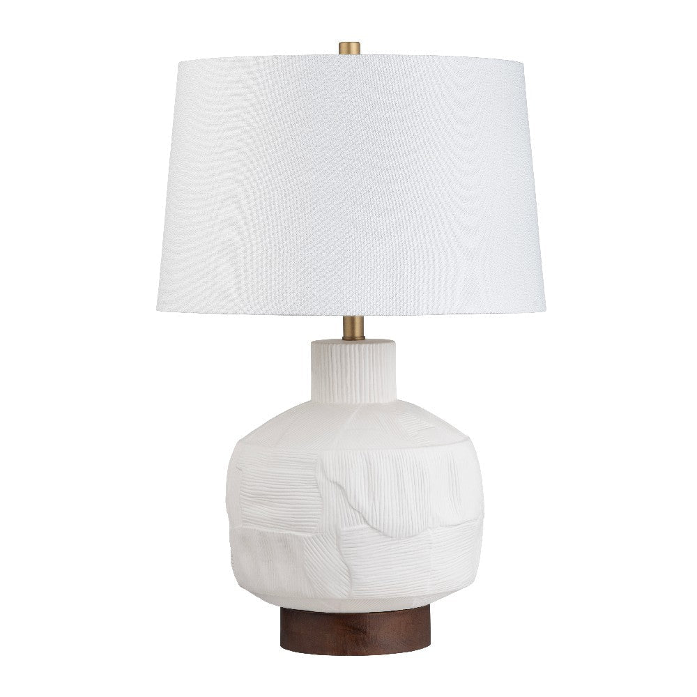 Avvy Table Lamp with White Linen Shade | Maple Wood Base | White Ceramic