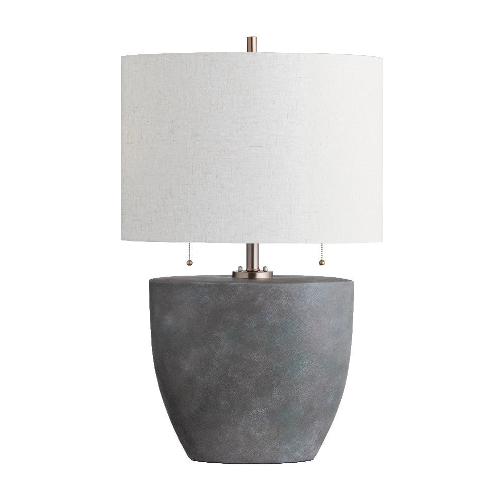Mandy Table Lamp | Natural Linen Shade | Gold Accents | Dark Gray Ceramic
