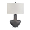 Zexx Table Lamp with Linen Drum Shade | Crystal Base | Oyster Ceramic