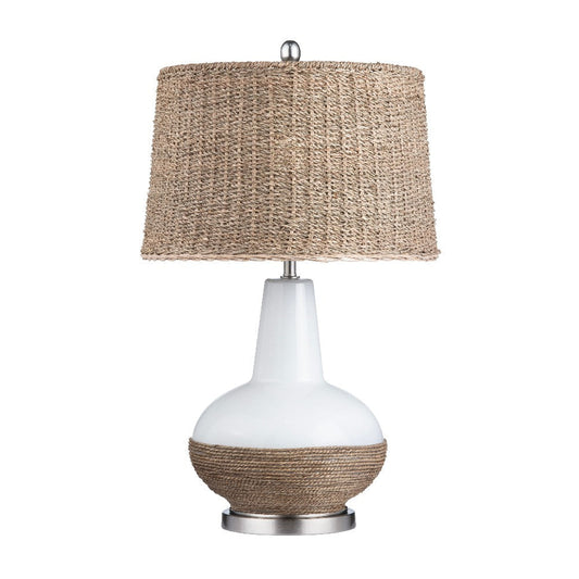 Ayra Table Lamp | Rope Accents | White Ceramic with Brown Rattan Shade