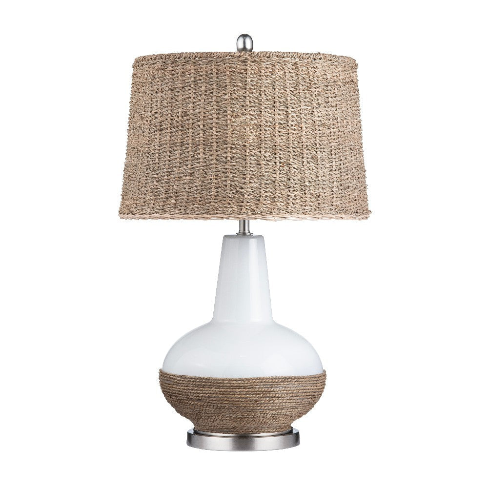 Ayra Table Lamp | Rope Accents | White Ceramic with Brown Rattan Shade
