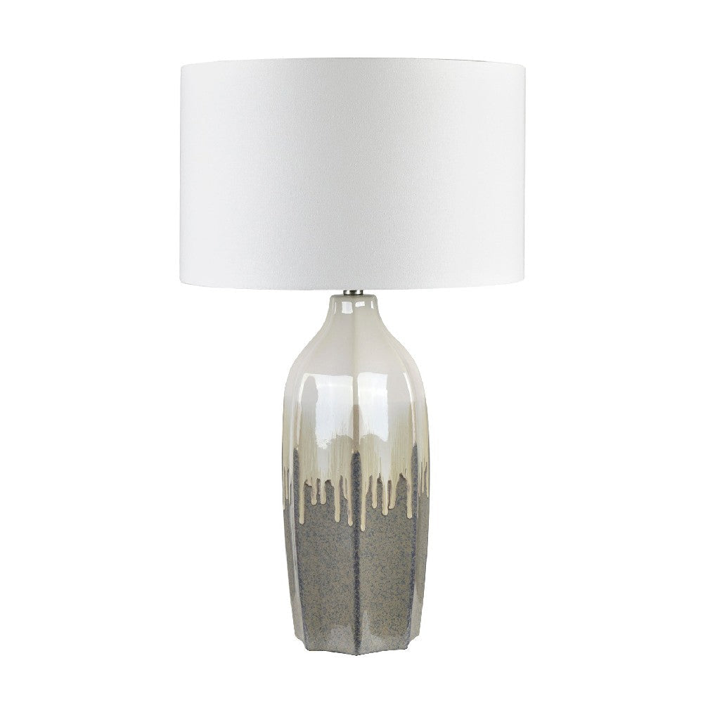Gary Table Lamp Set of 2 | White Linen Drum Shade | Taupe-Cream Ceramic