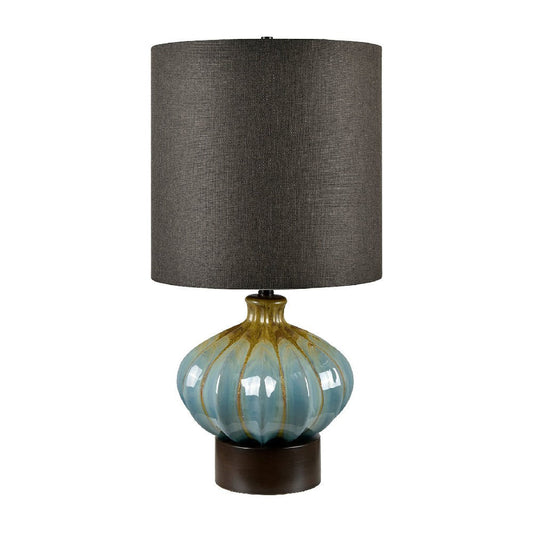 Xyla Artisan Table Lamp | Cylindrical Hardback Shade | Blue Glaze