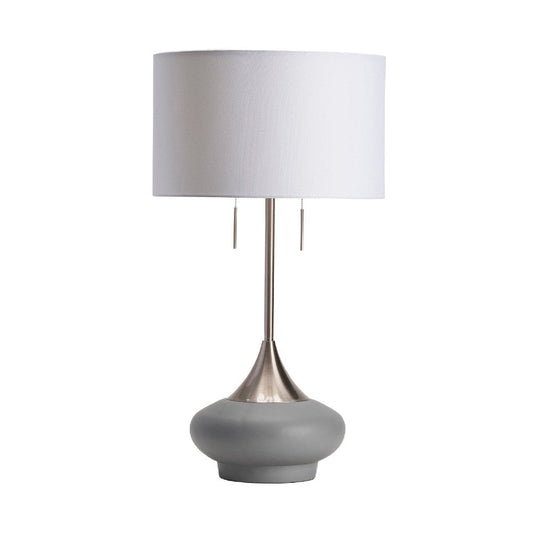 Tanny Table Lamp | White Hardback Shade | Silver Gray Metal Concrete Base