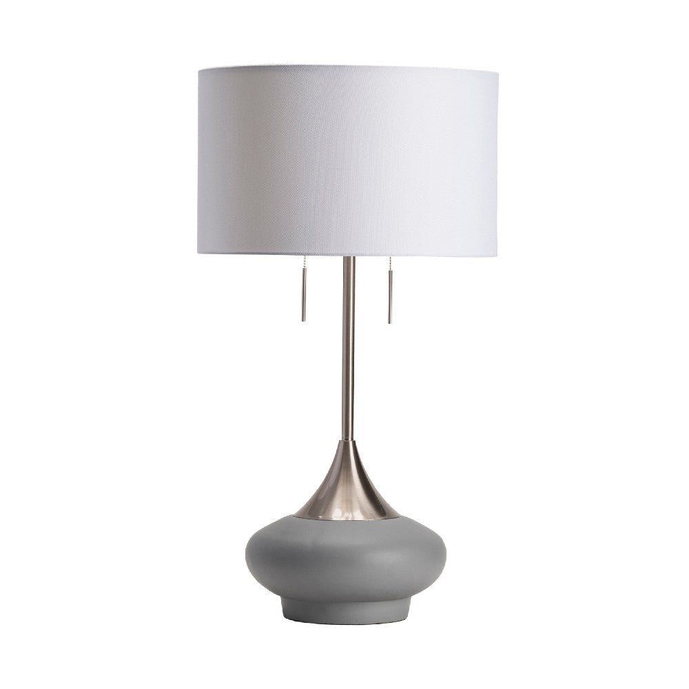 Tanny Table Lamp | White Hardback Shade | Silver Gray Metal Concrete Base