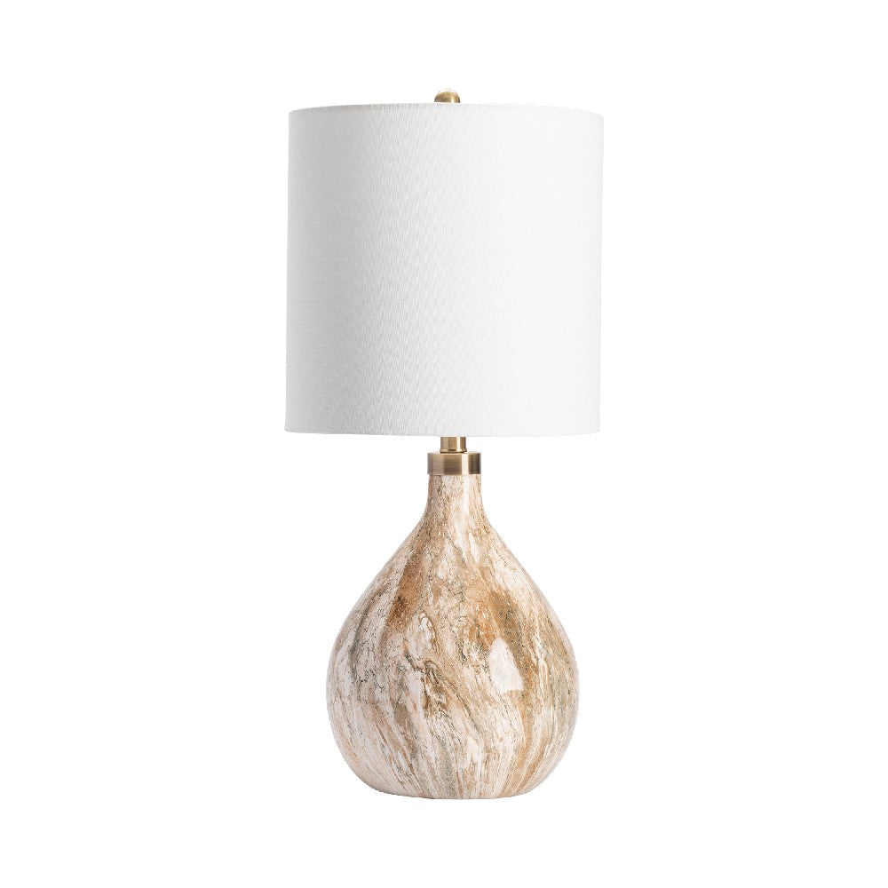 Table Lamp | Beige Resin n Gold Metal Base | 33" | White Linen Shade
