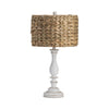 Table Lamp Set of 2 | White Resin Candlestick with Woven Raffia Shade