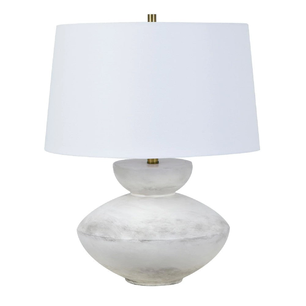 Table Lamp | Wide Turned Resin Body | White Linen Drum Shade
