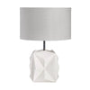 Table Lamp w White Resin Geometric Faceted Body and Gray Linen Shade