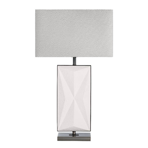 Table Lamp Set of 2 | White Faceted Resin Body with Gray Linen Shade