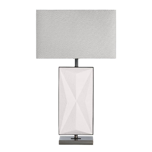 Table Lamp Set of 2 | White Faceted Resin Body with Gray Linen Shade