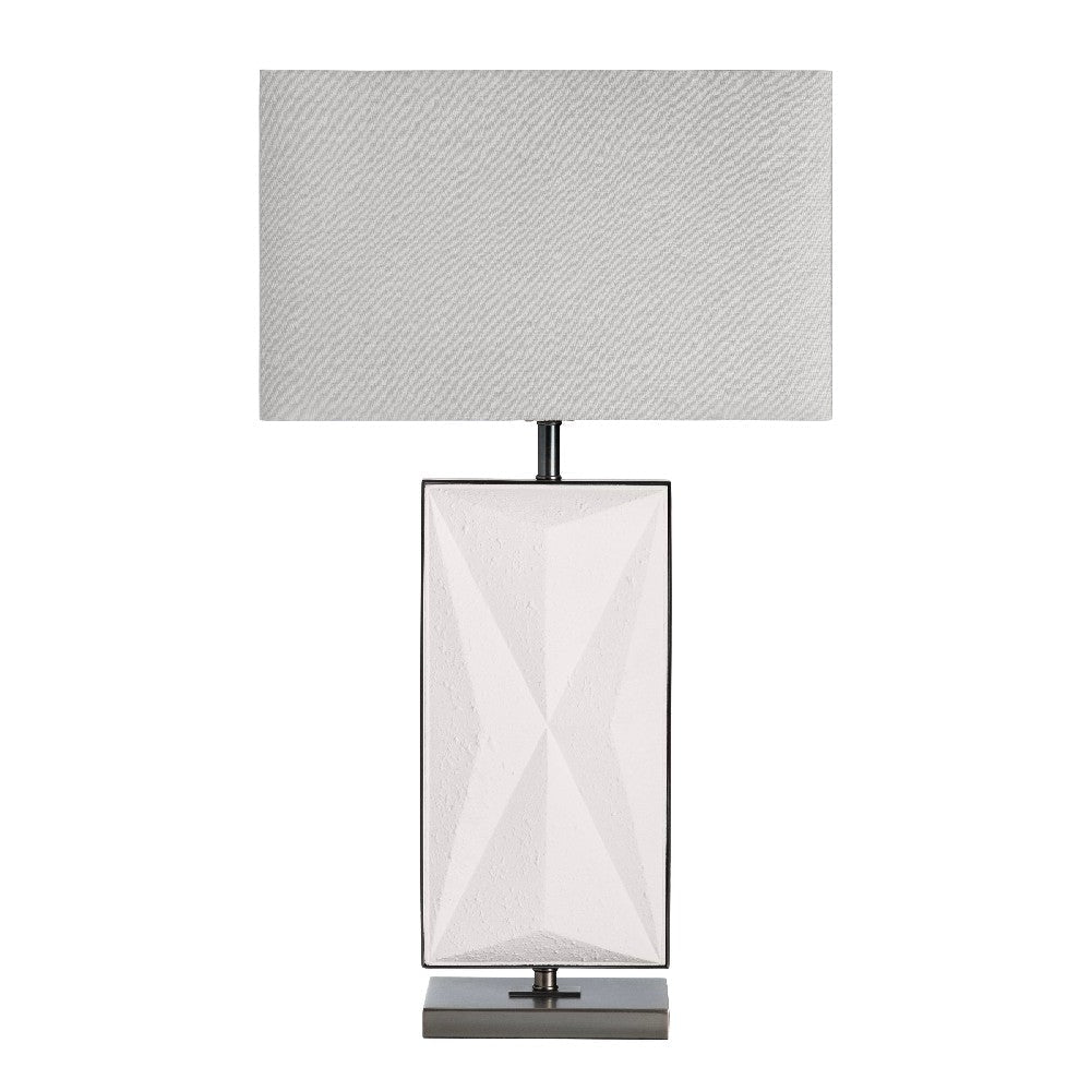 Table Lamp Set of 2 | White Faceted Resin Body with Gray Linen Shade