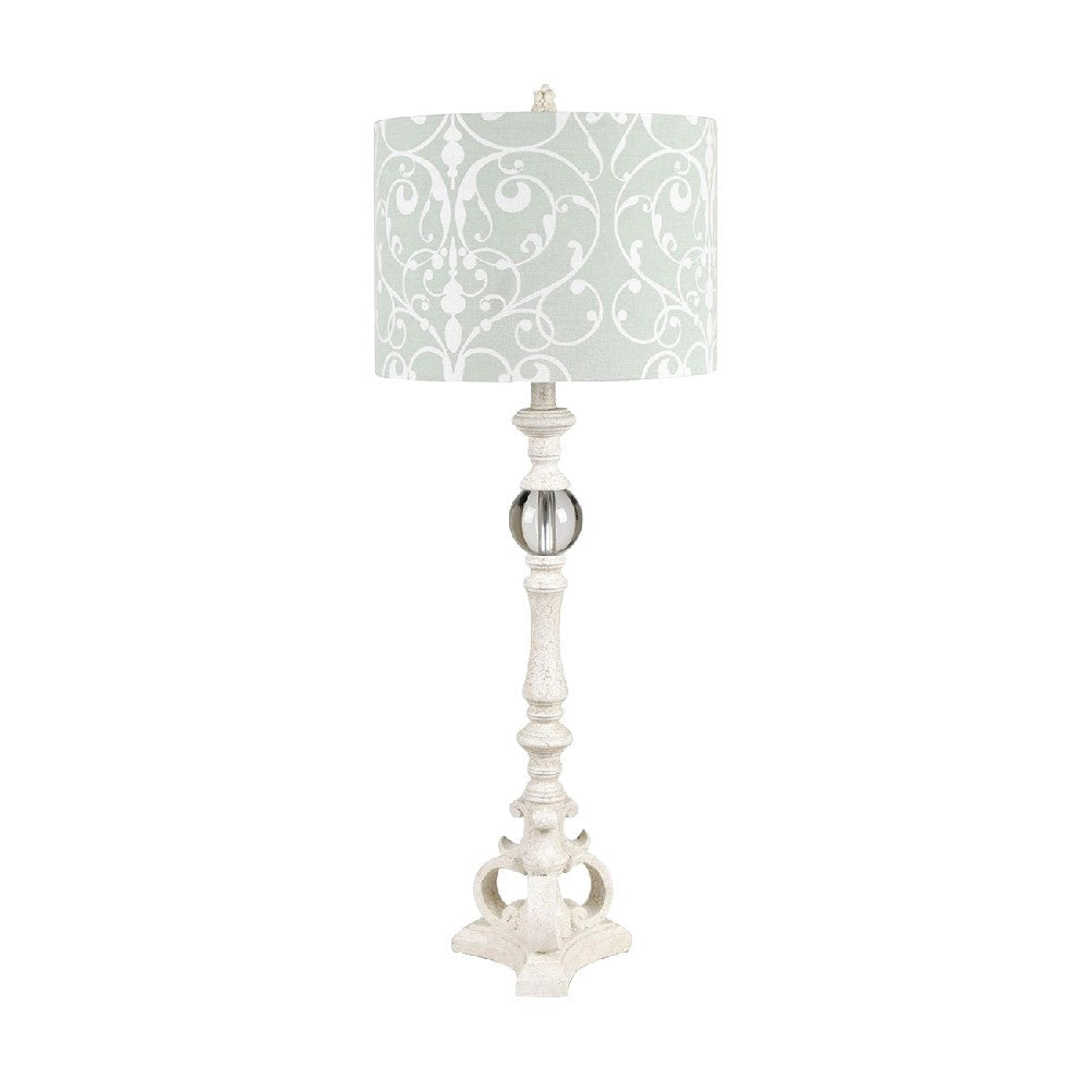 Buffet Lamp Set of 2 | White Ornate Base | Aqua Green Drum Shade