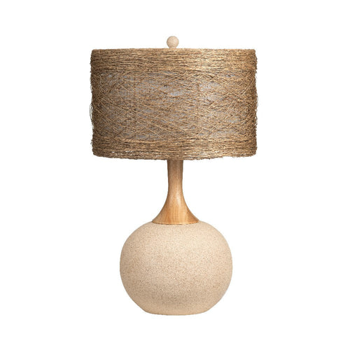 Rema Table Lamp | Brown Woven Rattan | Sandstone Round Base 30"