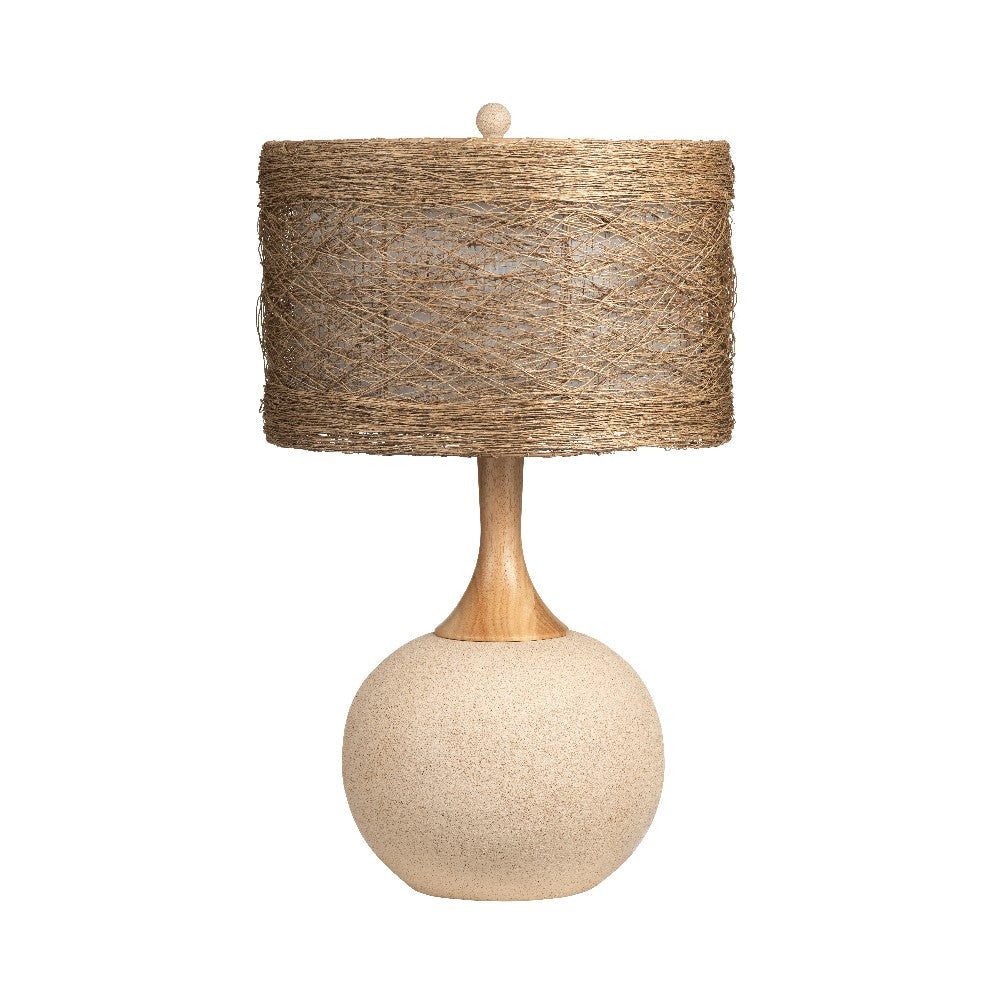 Rema Table Lamp | Brown Woven Rattan | Sandstone Round Base 30"
