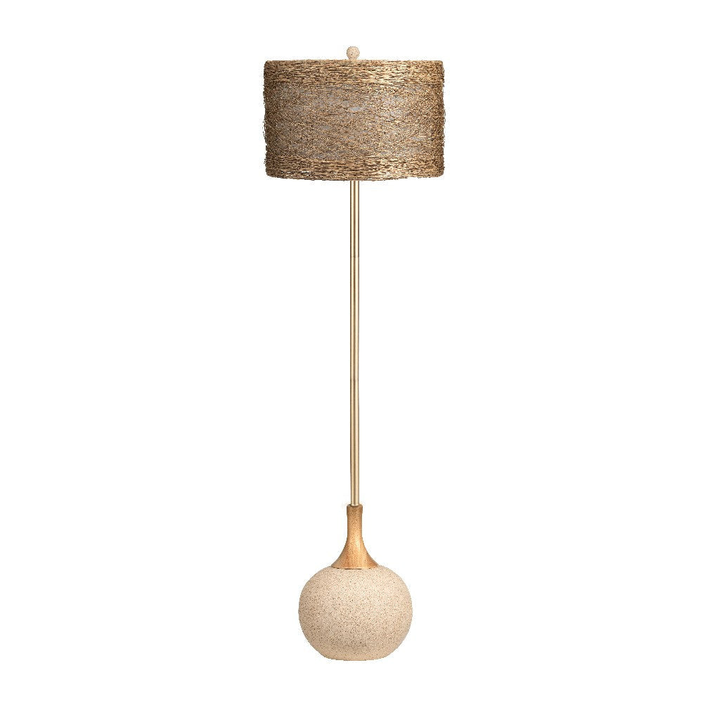 Rema Floor Lamp | Brown Woven Rattan | Sandstone Round Base 63"