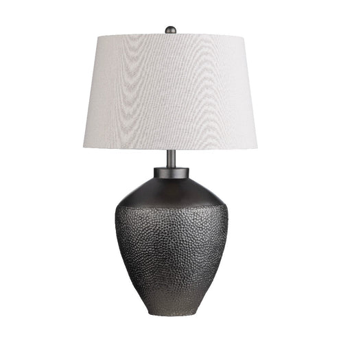 Table Lamp w Hammered Urn Shaped Gray Finish | Oatmeal Tapered Shade