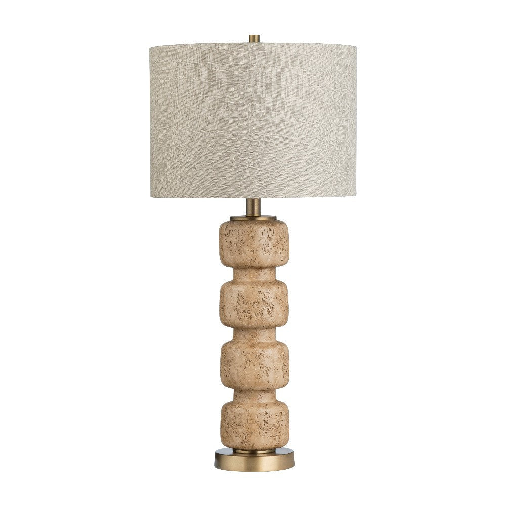 Table Lamp Set of 2 | Tan Brown | Gold Resin | Oatmeal Drum Shade