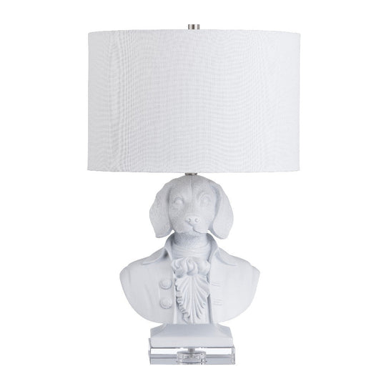 Rena Table Lamp | Dapper Dog White Resin Base | White Linen Shade