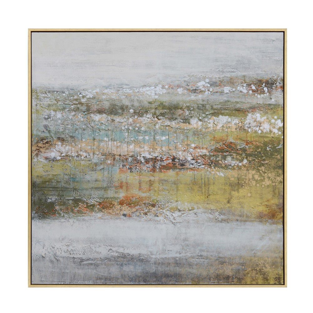 Handcrafted Abstract Wall Art Landscape Canvas | White Green 60x60 Square