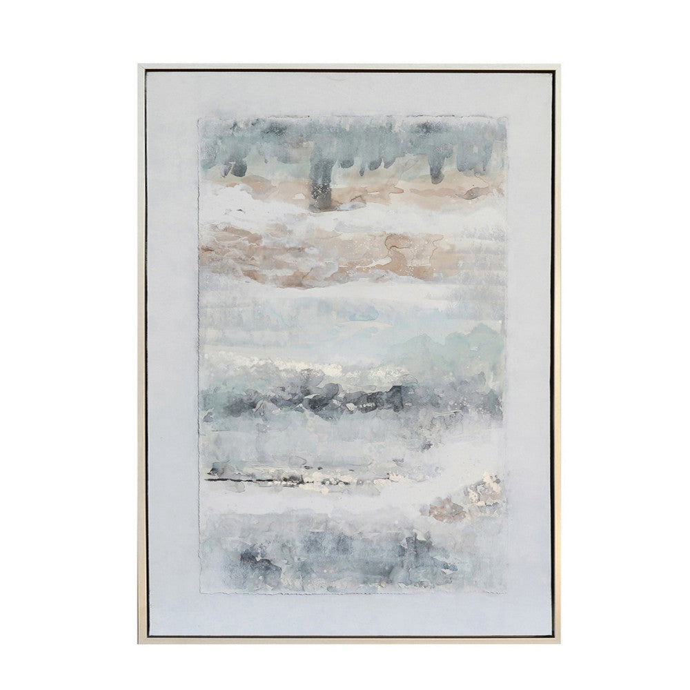 Handcrafted Wall Art Abstract Landscape on White Canvas | 40x54 Brown Frame