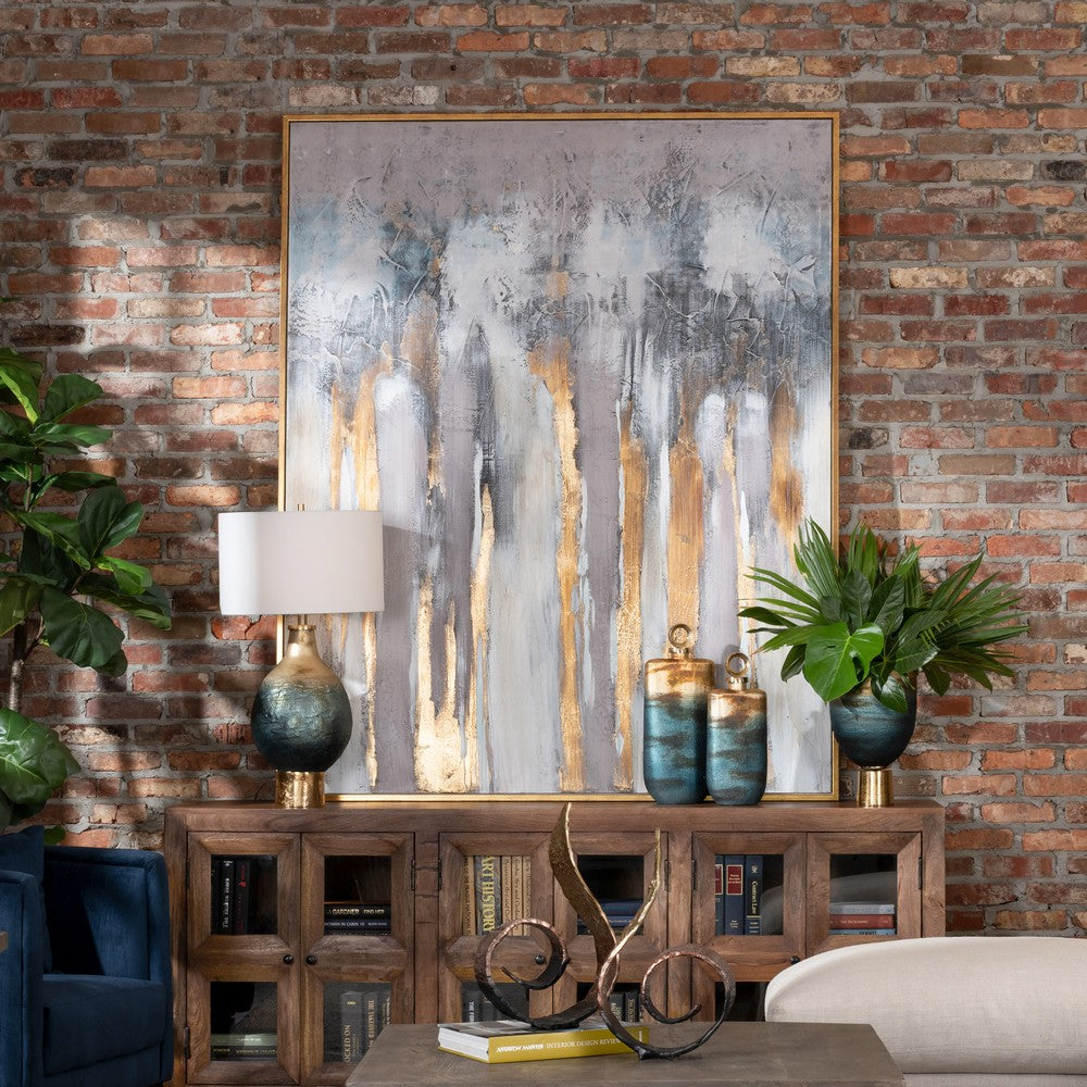 Hex Wall Art | Handcrafted Abstract Painting on Canvas | Gold & Blue 58x72
