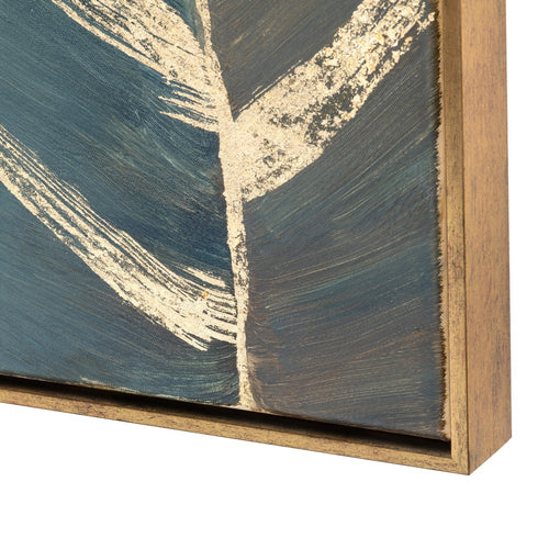 3pc Wall Art | Hand Painted Palm Leaves on Canvas | Blue & Gold Foil 21x51