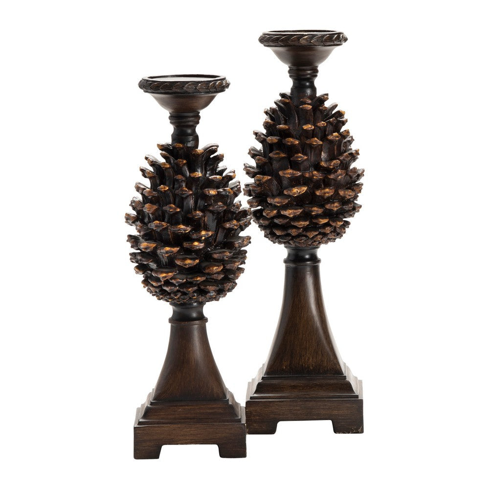 Crestview Candleholder Set of 2 | Decorative Pinecone Accents | Brown Resin CCL-CVCHE345
