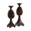Crestview Candleholder Set of 2 | Decorative Pinecone Accents | Brown Resin CCL-CVCHE345