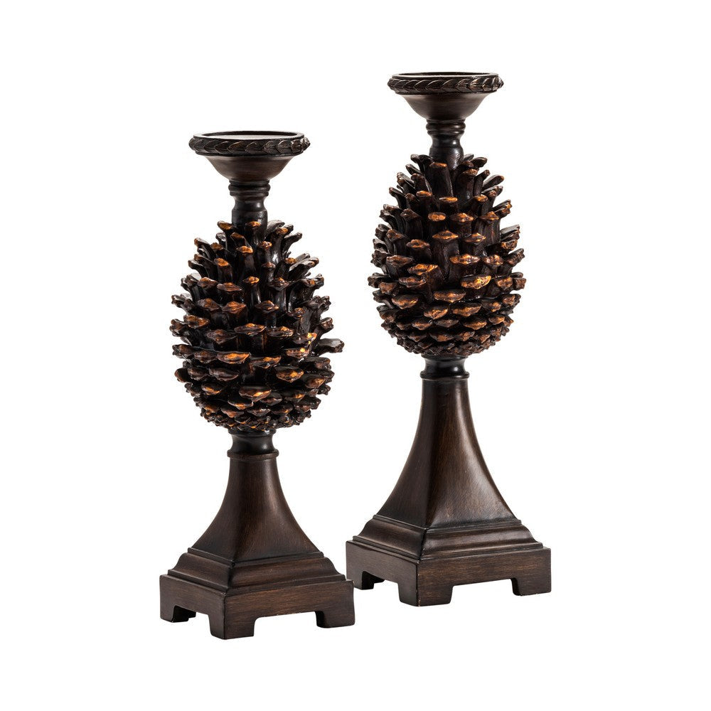Crestview Candleholder Set of 2 | Decorative Pinecone Accents | Brown Resin CCL-CVCHE345