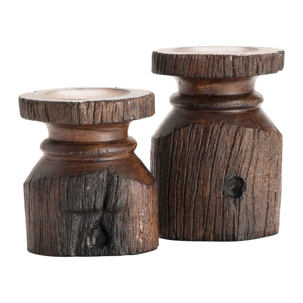 Crestview Candleholder Set of 2 | Distressed Brown Resin Barn Post Pillar Holders CCL-CVCHE713