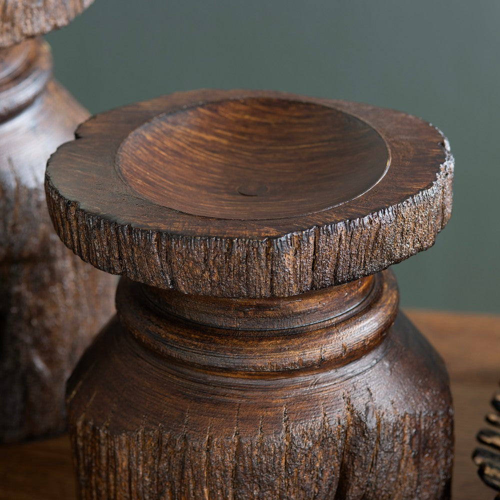 Crestview Candleholder Set of 2 | Distressed Brown Resin Barn Post Pillar Holders CCL-CVCHE713