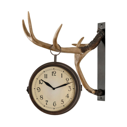 Crestview Deer Park Faux Antler Wall Clock | 16" Rustic Cabin Resin Accent