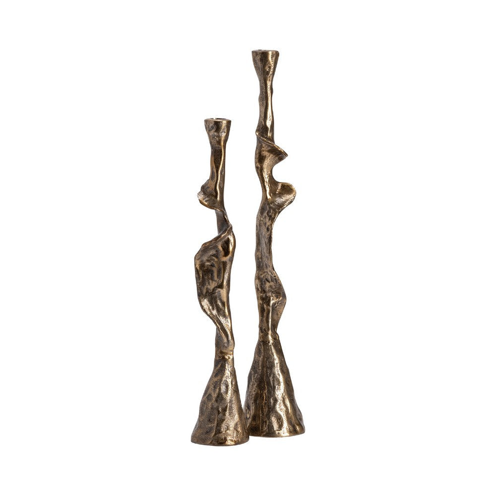 Crestview Twisted Taper Candlestick Set of 2 | Sculpted Aluminum | Silver Tone