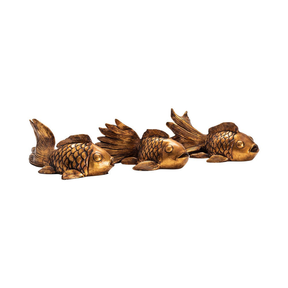Crestview Decorative Fish Statuettes Set of 3 | Distressed Gold Resin Sculptures CCL-CVDDP010